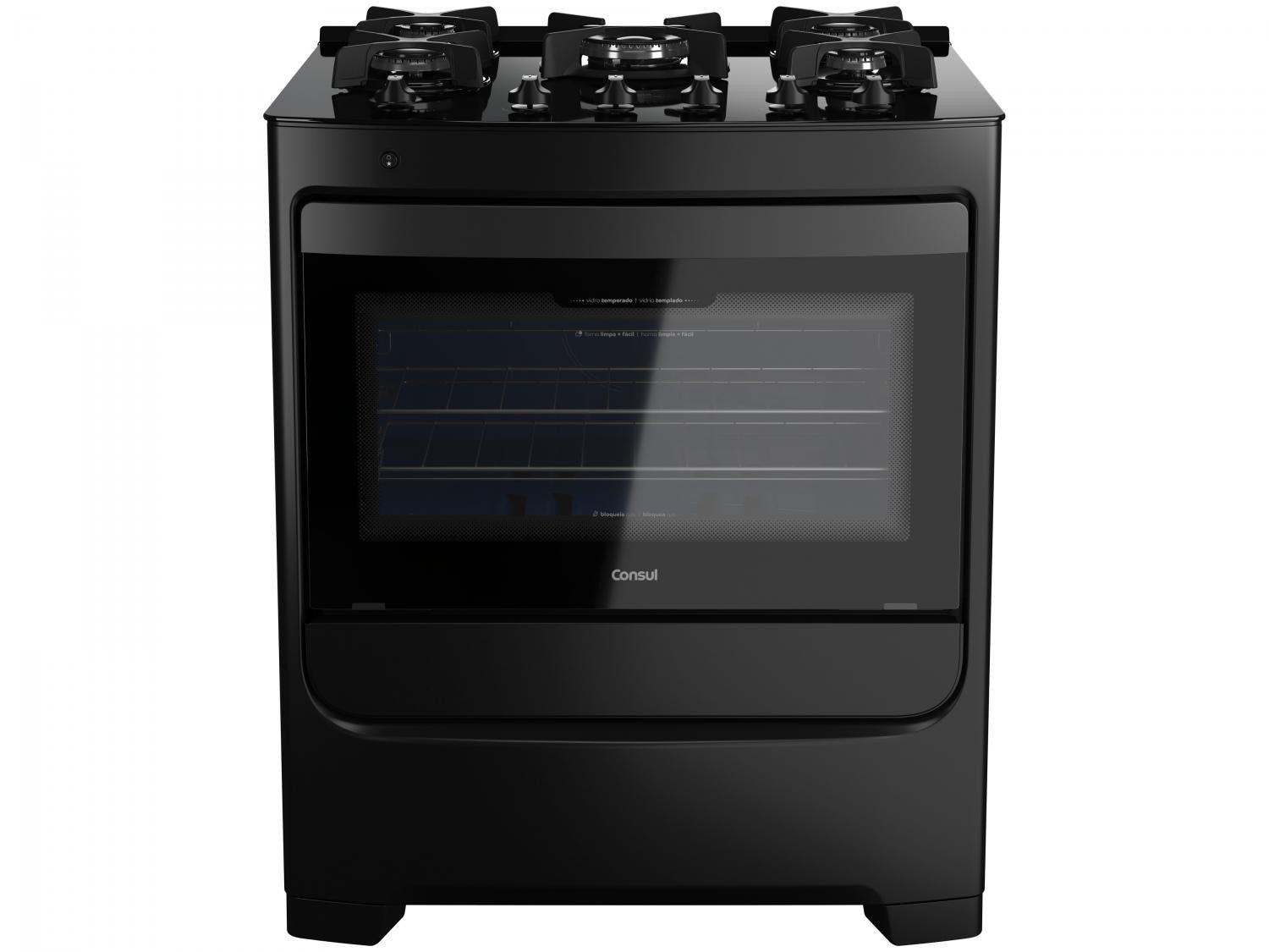 Fogão 5 Bocas Mesa de Vidro Consul Preto - Acendimento Automático CFS5VAE