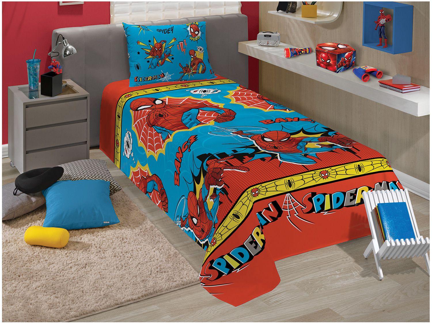 Jogo de Cama Infantil Solteiro Lepper Microfibra - Homem Aranha Azul 2 Peças