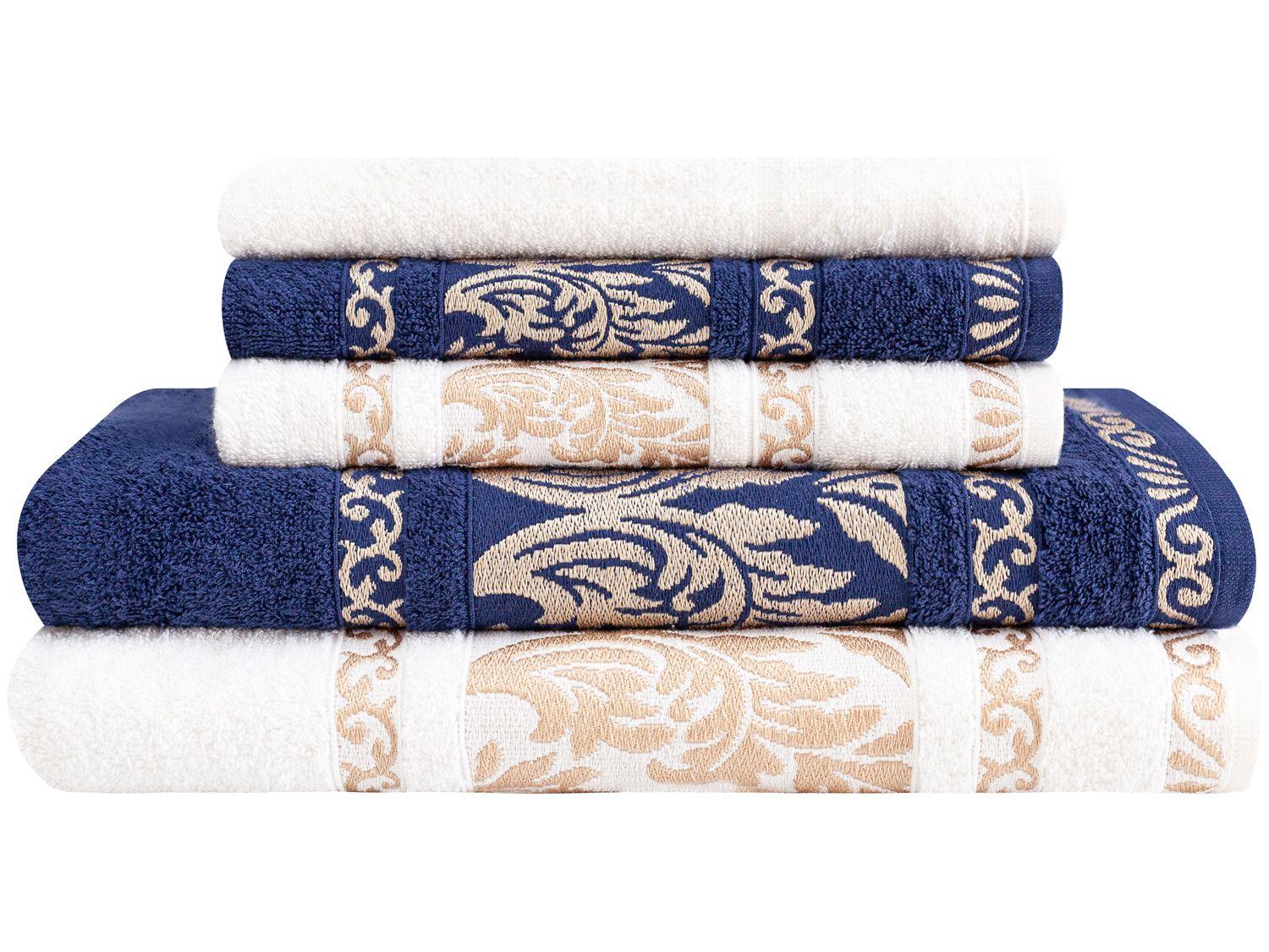 Jogo de Toalhas Banhão Cavhome Premium - Ibiza Branco e Azul 5 Peças