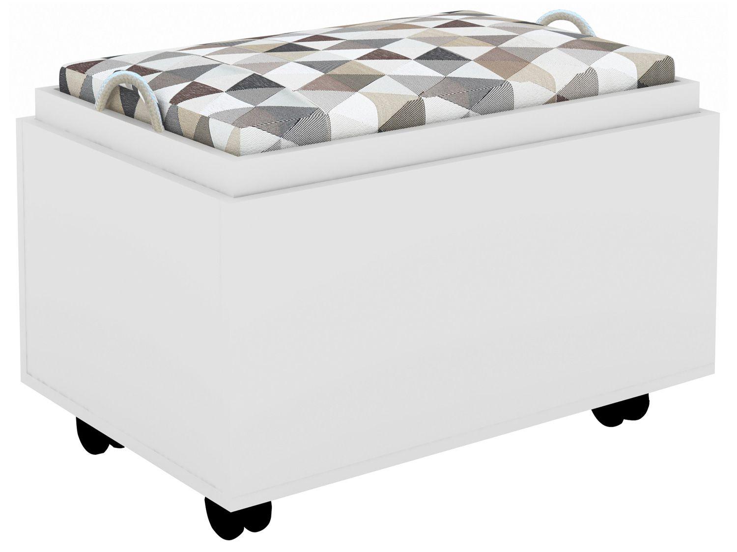 Puff Baú Solteiro Retangular Branco PU2053 - Tecno Mobili