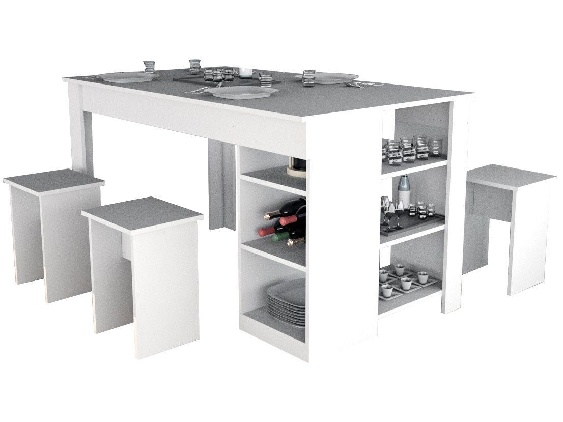 Mesa de Jantar 4 Bancos Retangular Branca - Appunto Enjoy