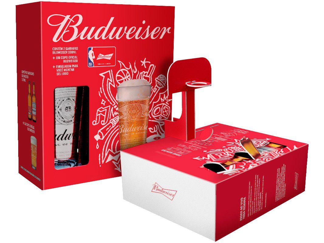 Kit Cerveja Budweiser NBA 2 Unidades 330ml Cada - com 1 Copo