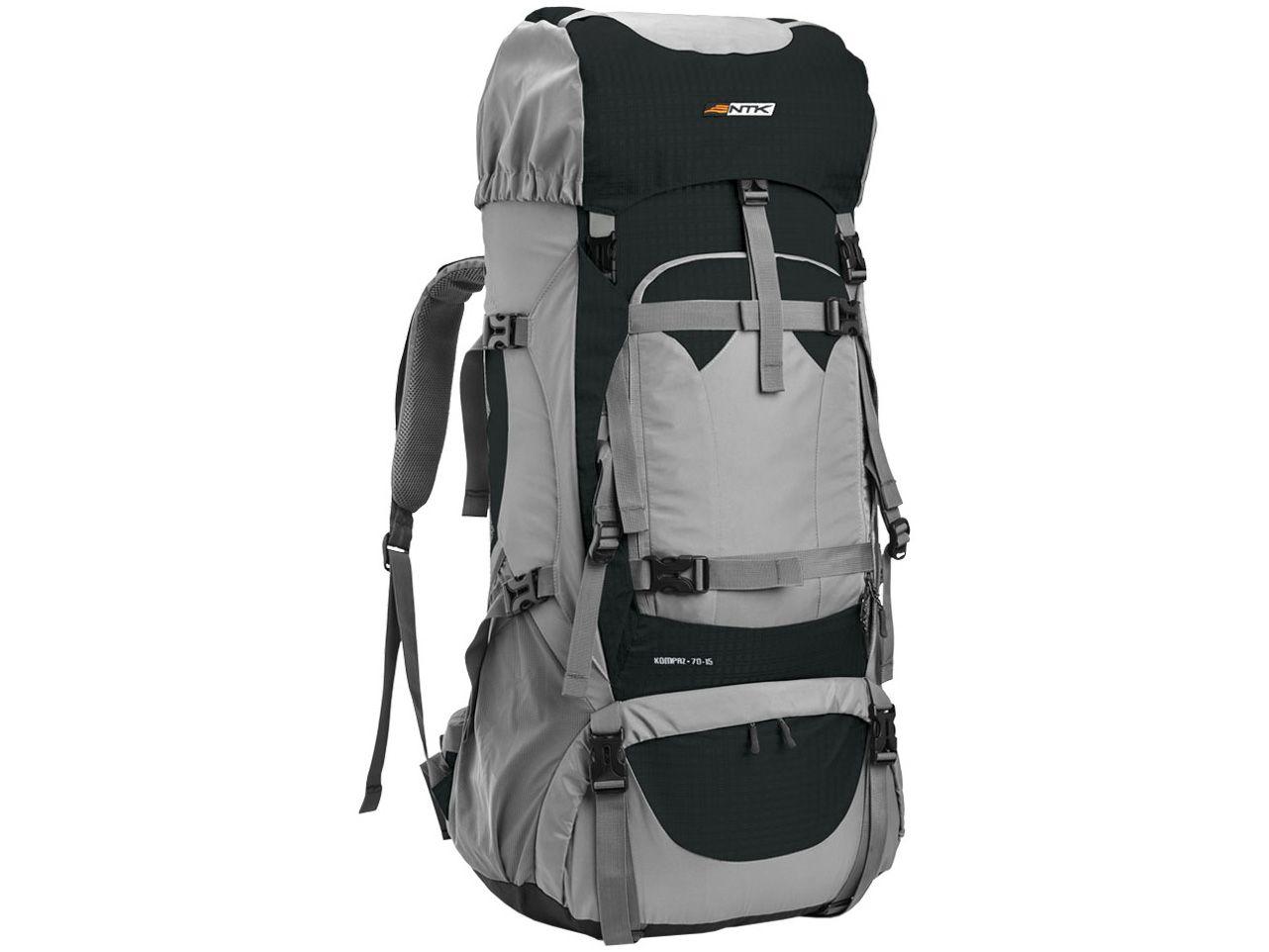 Mochila Cargueira de Trilha Nautika 70+15L - com Capa de Chuva GT Kompaz Cinza e Preta