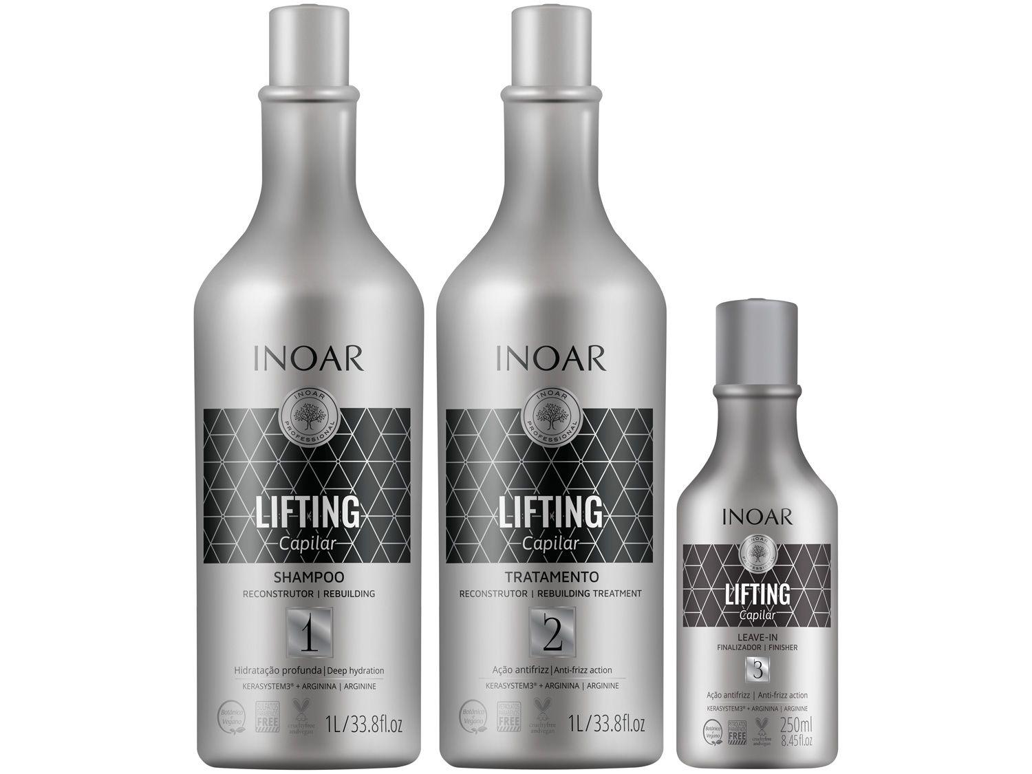 Kit de Tratamento Capilar Inoar Lifting - Shampoo Creme de Tratamento e Leave-in