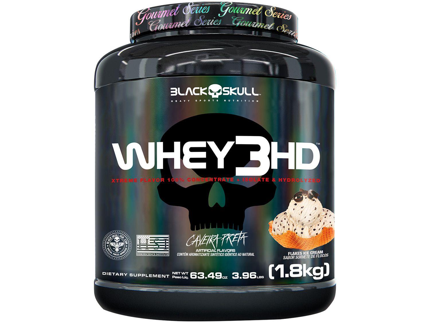 Whey Protein Concentrado Hidrolisado Isolado - Black Skull 3 HD Gourmet 1,8kg Sorvete de Flocos