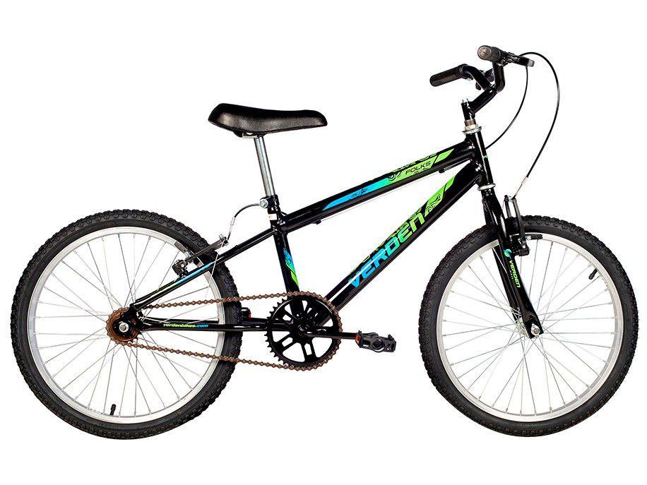 Bicicleta Infantil Aro 20 Verden Folks Preta - Freio V-Brake