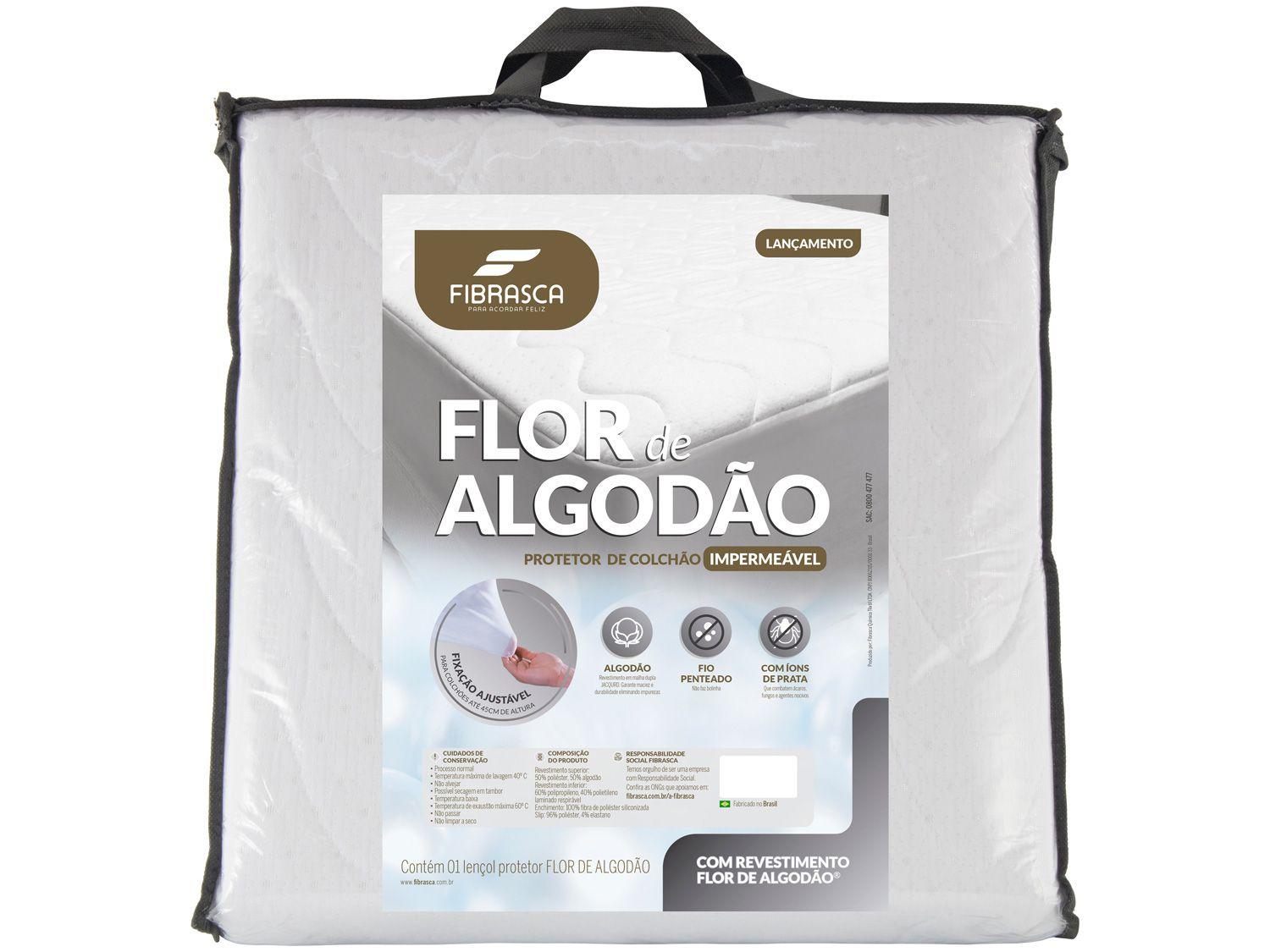 Protetor de Colchão Impermeável Solteiro - Flor de Algodão Fibrasca