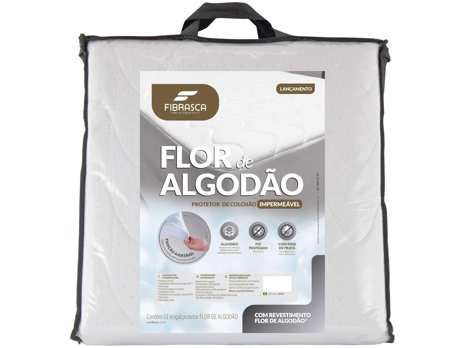 Protetor de Colchão Impermeável Solteiro - Flor de Algodão Fibrasca