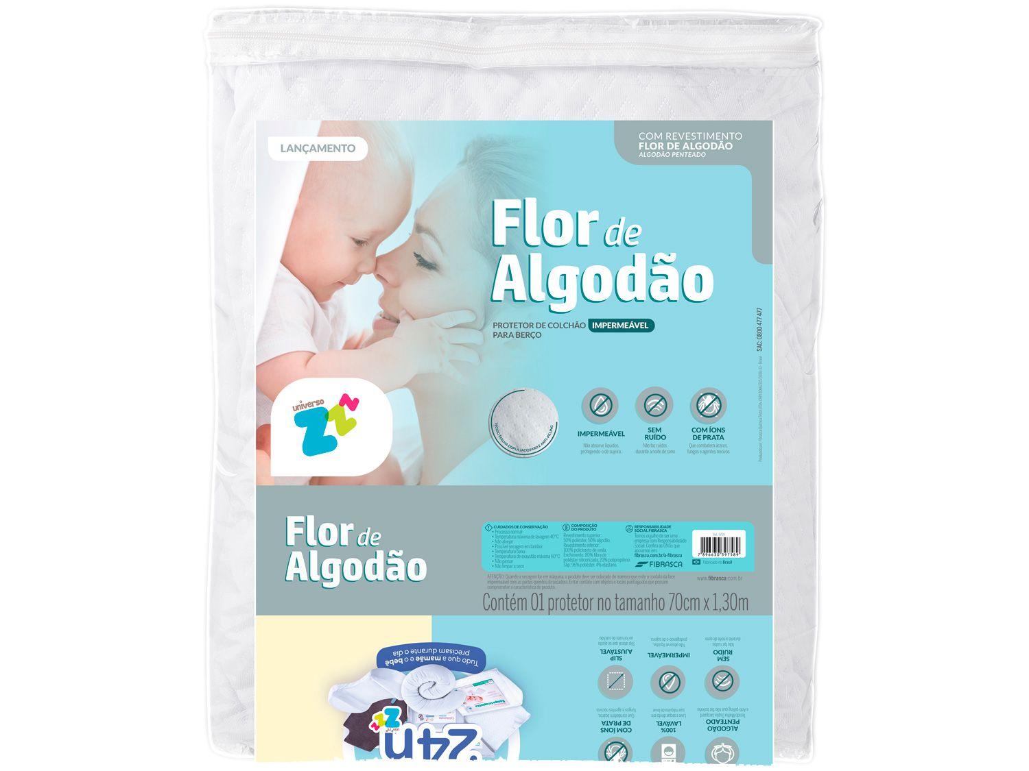 Protetor de Colchão Impermeável de Bebê Baby - para Berço Flor de Algodão Fibrasca