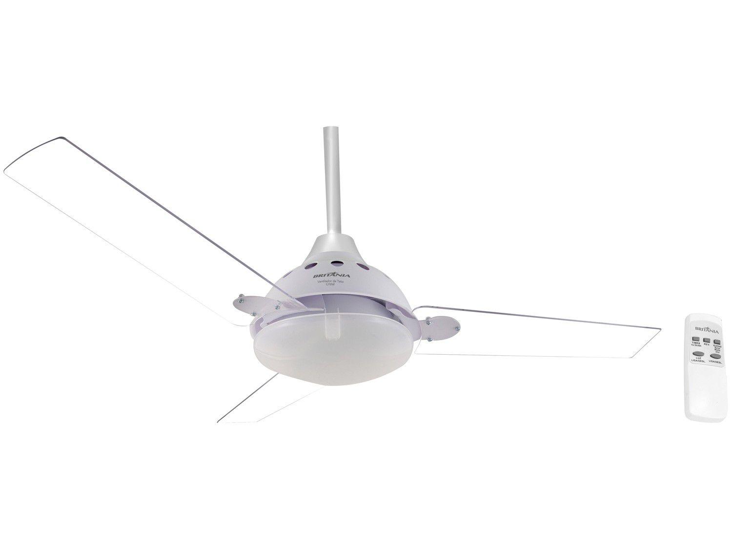 Ventilador de Teto com Controle Remoto Britânia - Branco 3 Pás Comercial 3 Velocidades BVT05B