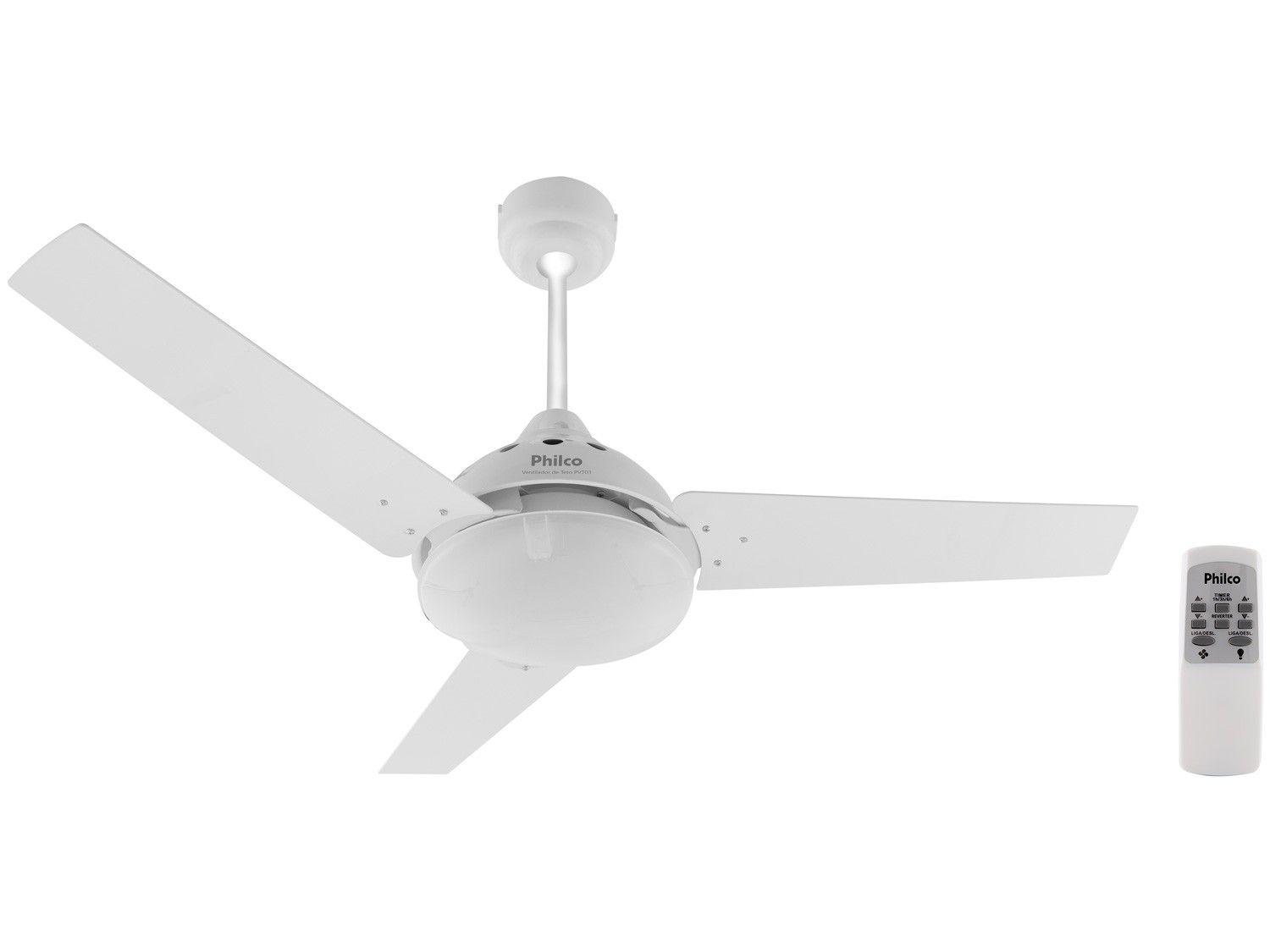 Ventilador de Teto com Controle Remoto Philco - Branco 3 Pás Comercial 3 Velocidades PVT04B