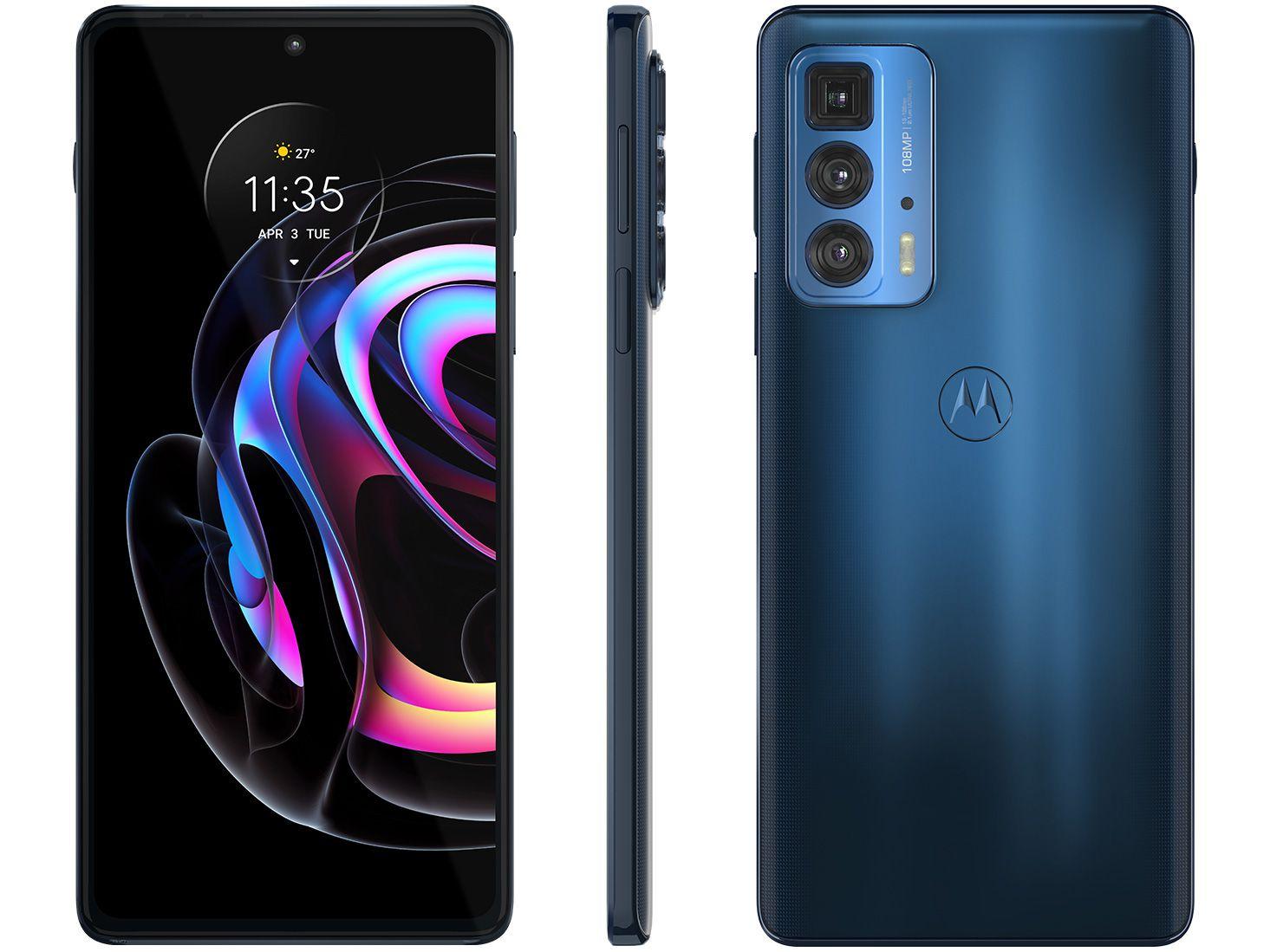 Smartphone Motorola Edge 20 Pro 256GB Azul 5G - 12GB RAM Tela 6,7" Câm. Tripla + Selfie 32MP