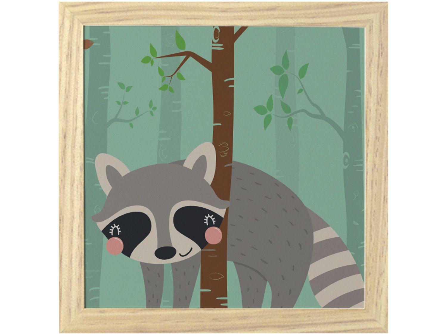Quadro Decorativo Infantil Guaxinim 23,5x23,5cm - Design Up Living