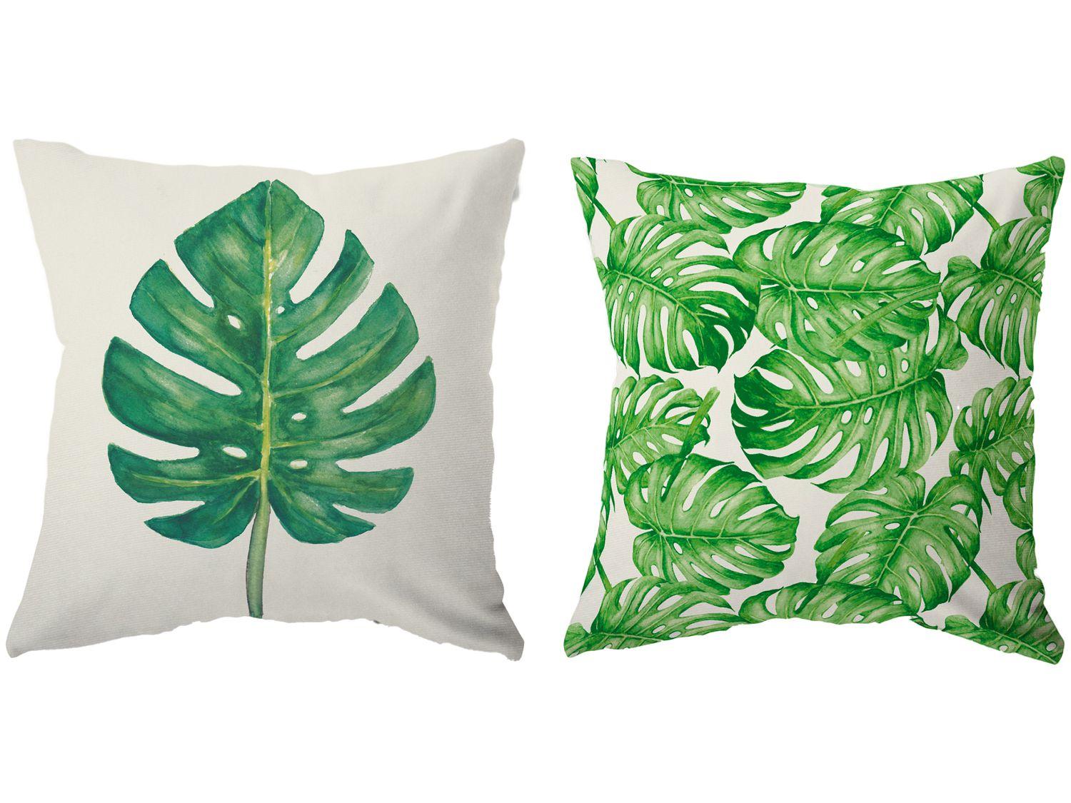 Capa de Almofada 42x42cm Design Up Living Tropical - Costela de Adão Folhas Branco 2 Peças