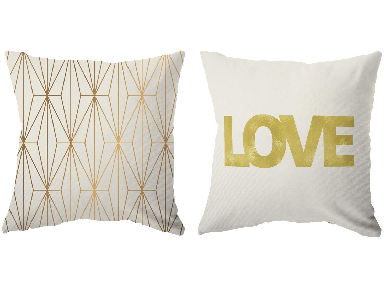 Capa de Almofada 42x42cm Design Up Living - White & Gold Love Geométrica Colorido 2 Peças