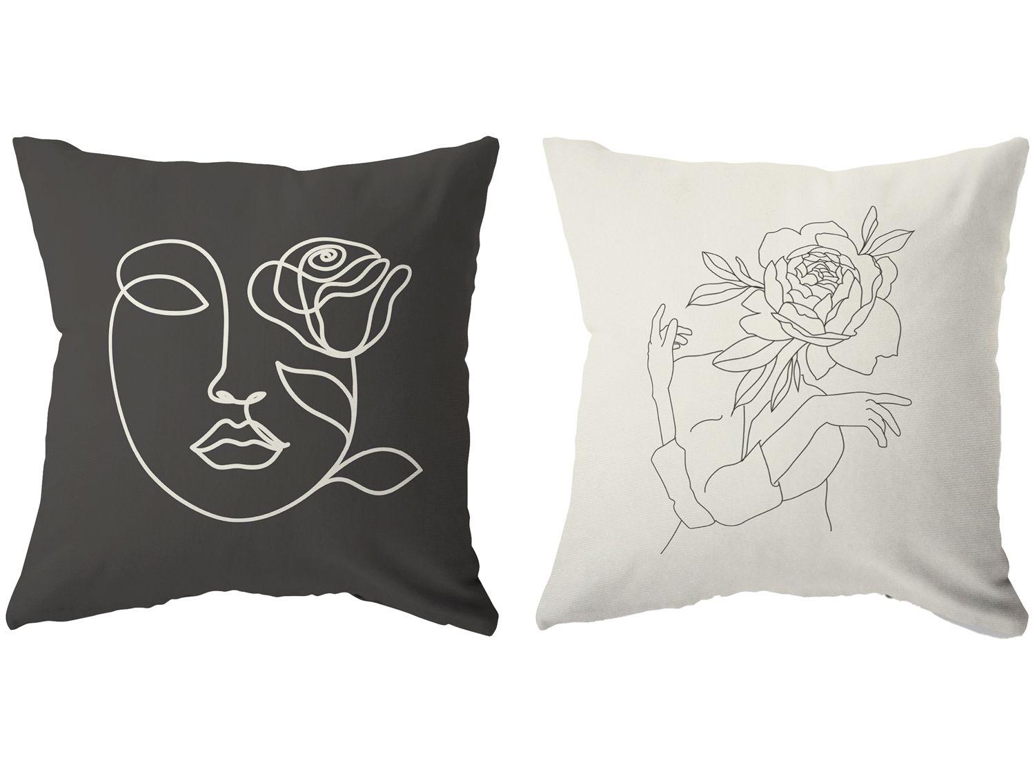 Capa de Almofada 42x42cm Design Up Living Minimal - Flor Linhas Branco 2 Peças