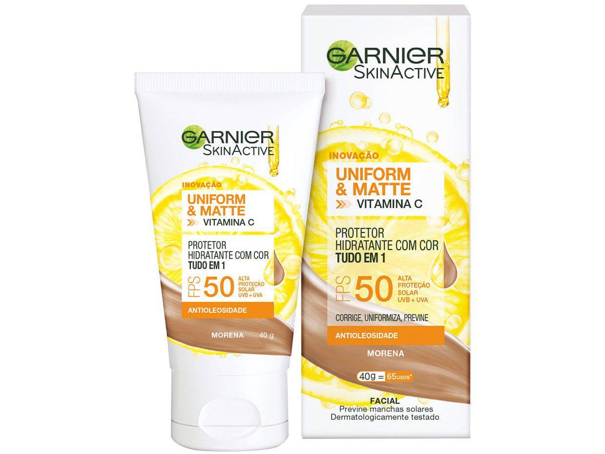 Protetor Solar Facial Garnier FPS 50 com Cor - Garnier SkinActive Vitamina C Uniform e Matte 30g