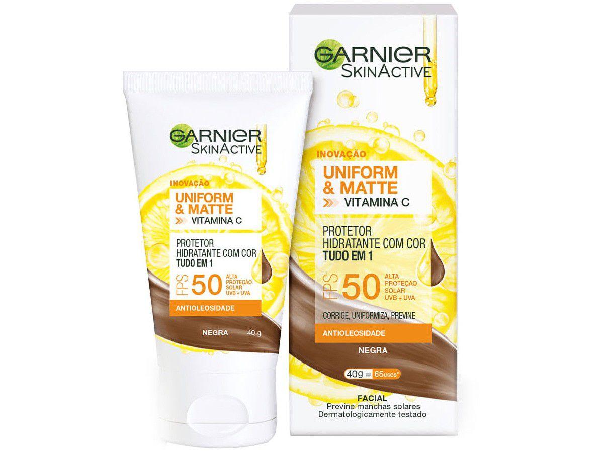 Protetor Solar Facial Garnier FPS 50 com Cor - Garnier SkinActive Vitamina C Uniform e Matte 30g