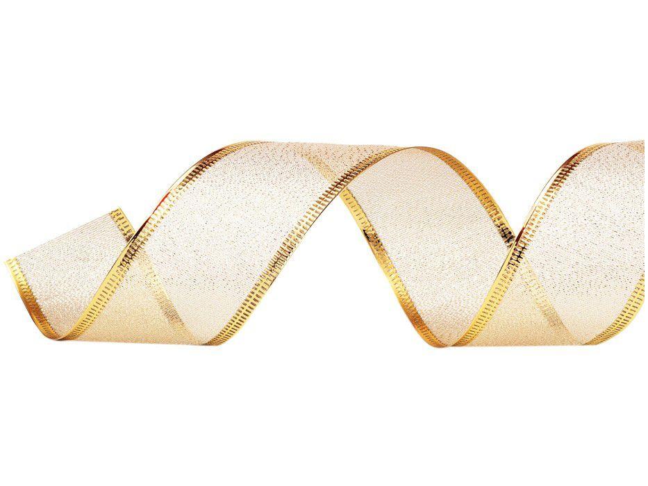 Fita de Natal 914x3,8cm Aramada Champagne - Cromus 1014297