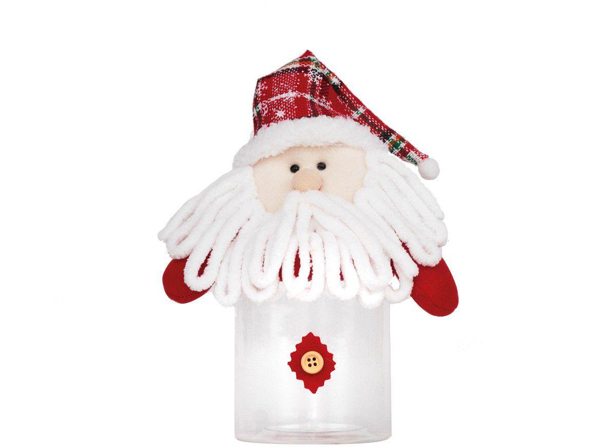Pote de Natal de Plástico 400ml Noel Xadrez Cromus