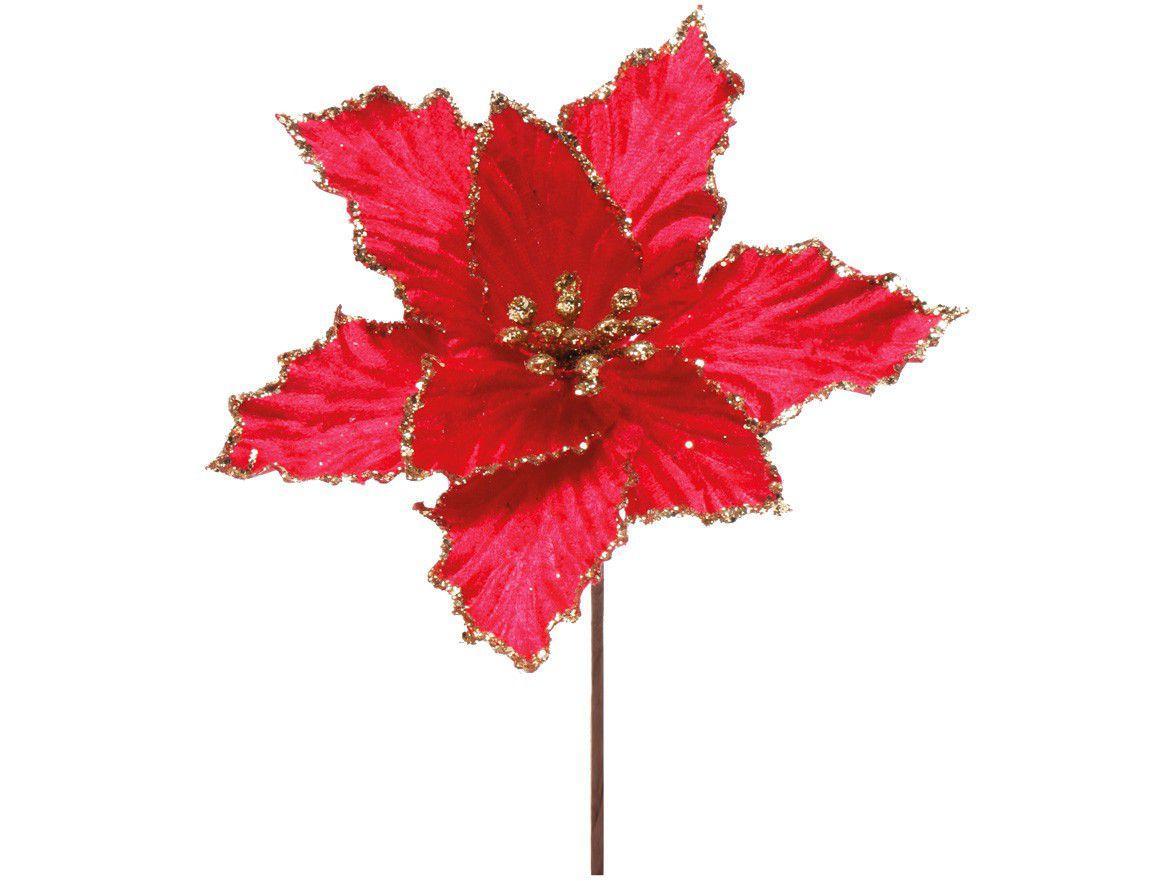Flor de Natal Cromus Poinsétia Vermelho e Ouro
