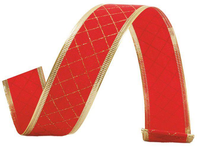 Fita de Natal 914x3,8cm Aramada Vermelho e Ouro - Cromus 1212965