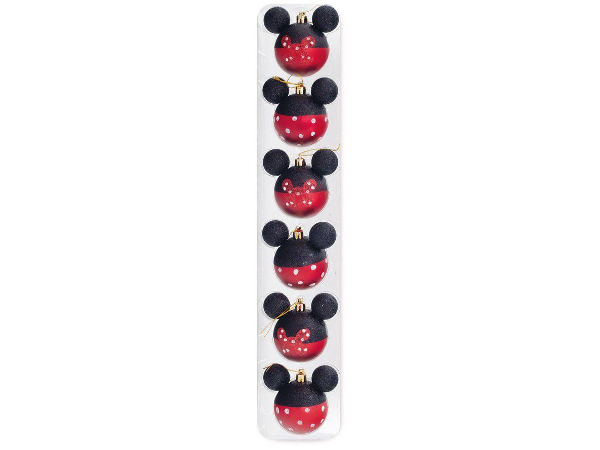 Bola de Natal Vermelho e Preto 6cm 6 Unidades - Cromus Minnie Poá