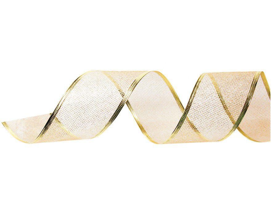 Fita de Natal 914x3,8cm Aramada Ouro Cromus - Tela de Glitter