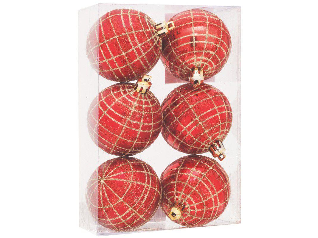Bola de Natal Vermelho 6cm 6 Unidades Cromus - 1921245