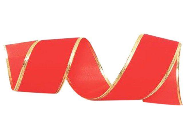 Fita de Natal 914x6,3cm Aramada Vermelho e Ouro - Cromus Veludo com Filete