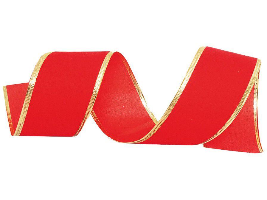 Fita de Natal 914x3,8cm Aramada Vermelho e Ouro - Cromus 210912