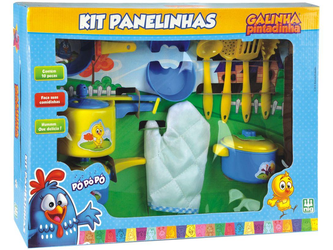 Panelinhas de Brinquedo Galinha Pintadinha - Brinquedos de Cozinha Nig 10 Peças