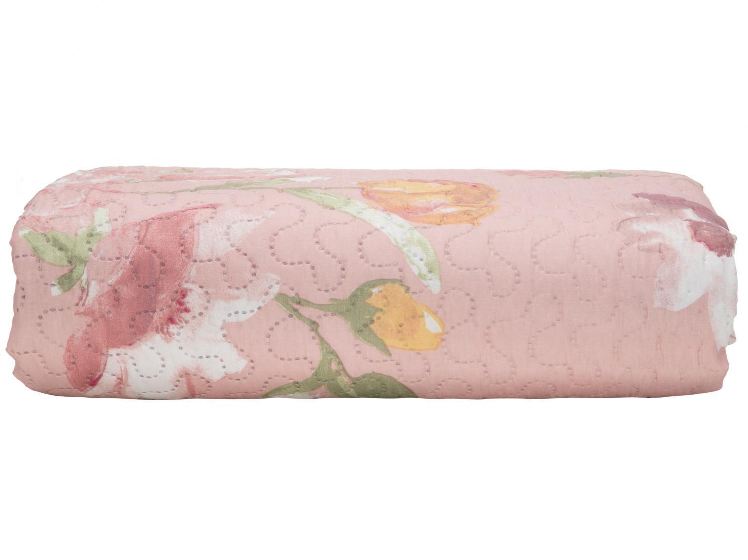 Colcha Queen Bett Design Microfibra - Romantic Flowers Rosa 3 Peças
