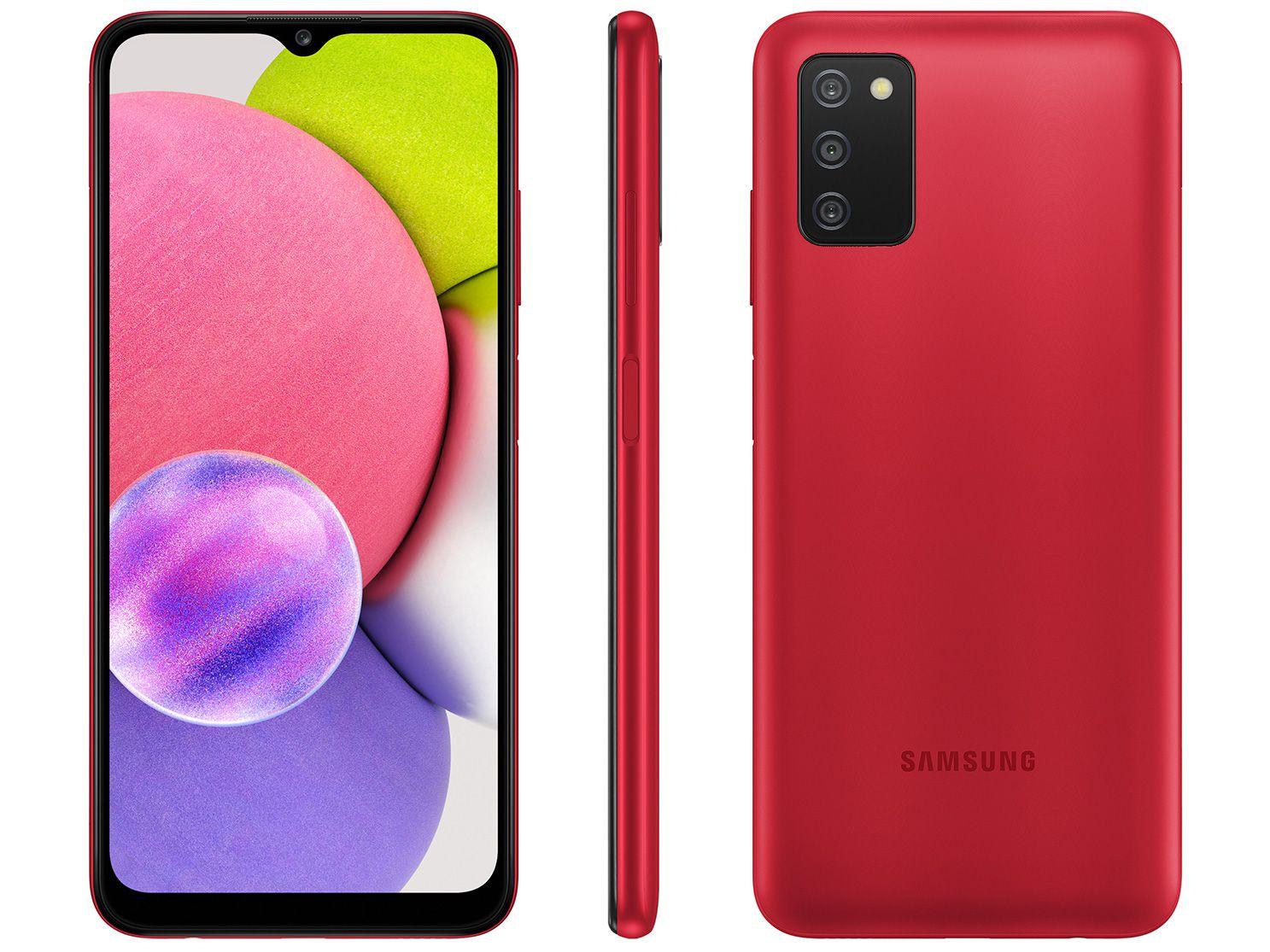 Smartphone Samsung Galaxy A03s 64GB Vermelho 4G - 4GB RAM Tela 6,5" Câm. Tripla + Selfie 5MP