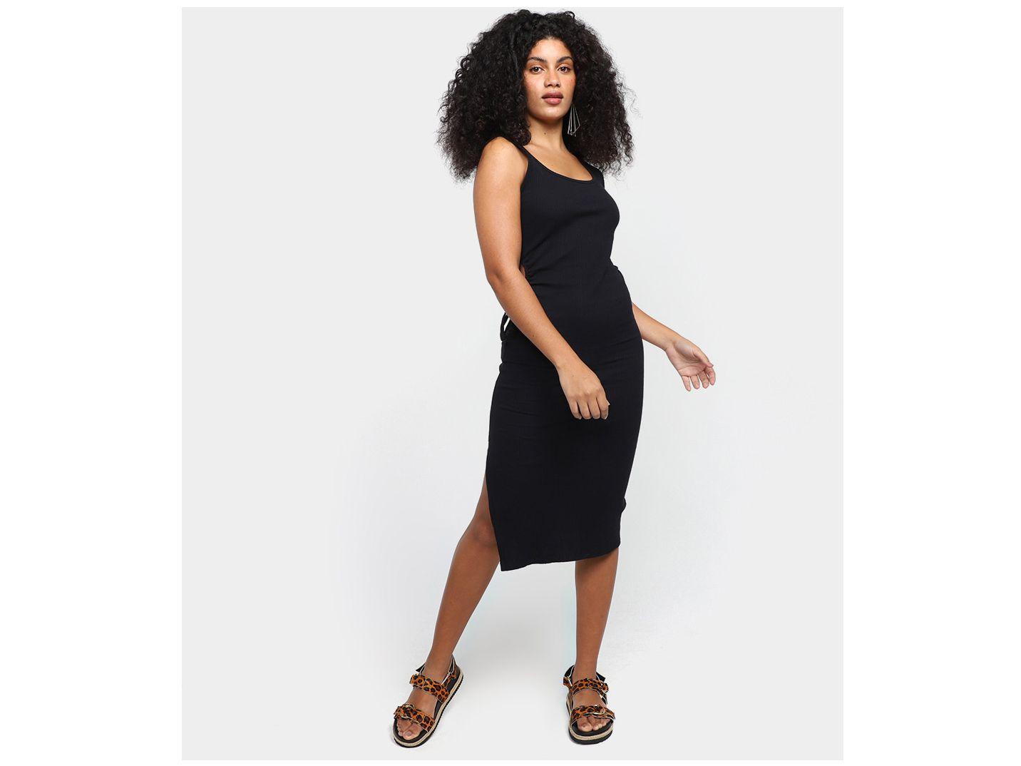 Vestido Vista Magalu Midi Tubinho Canelado Detalhe