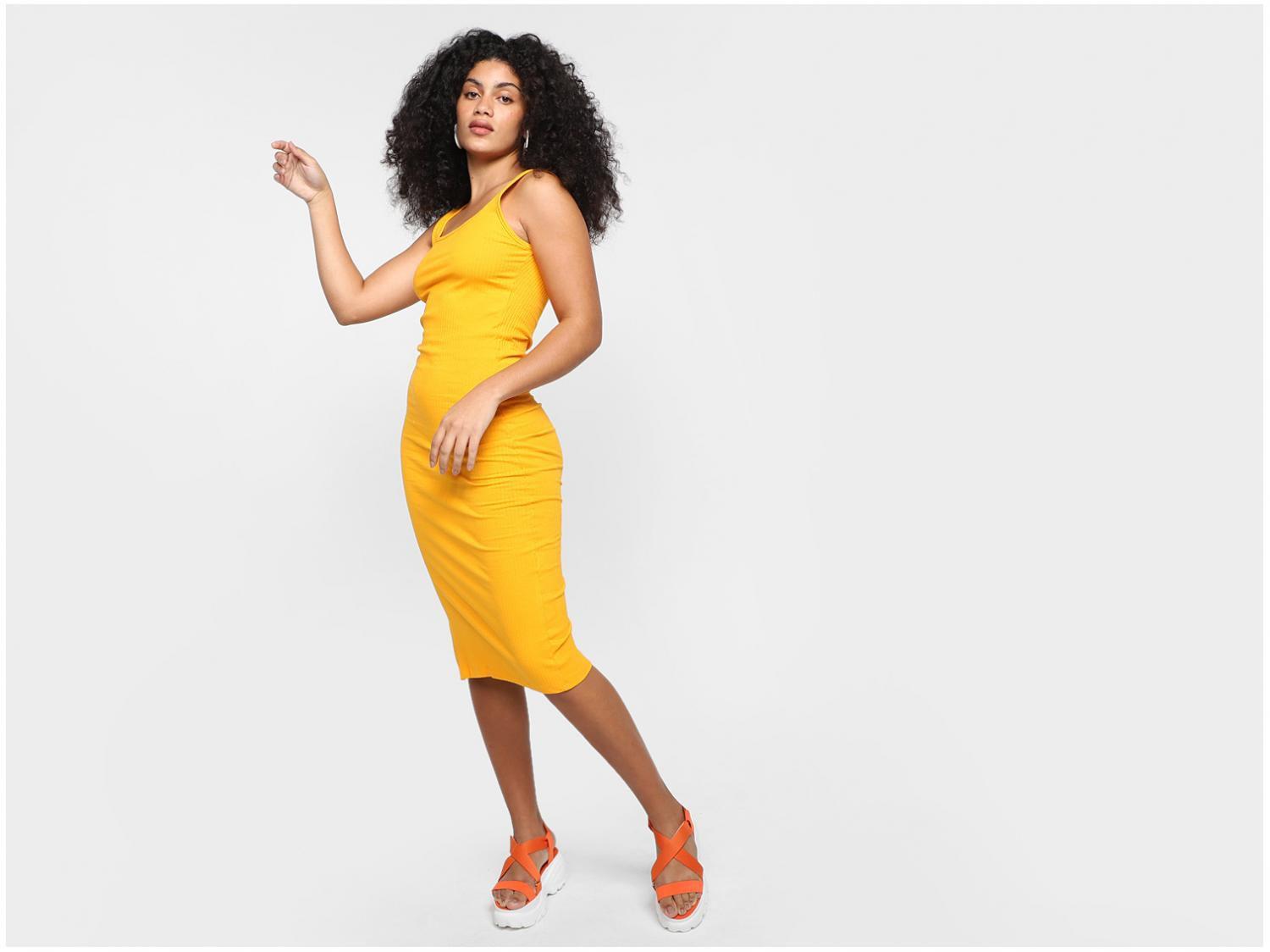 Vestido Vista Magalu Midi Tubinho Canelado Detalhe