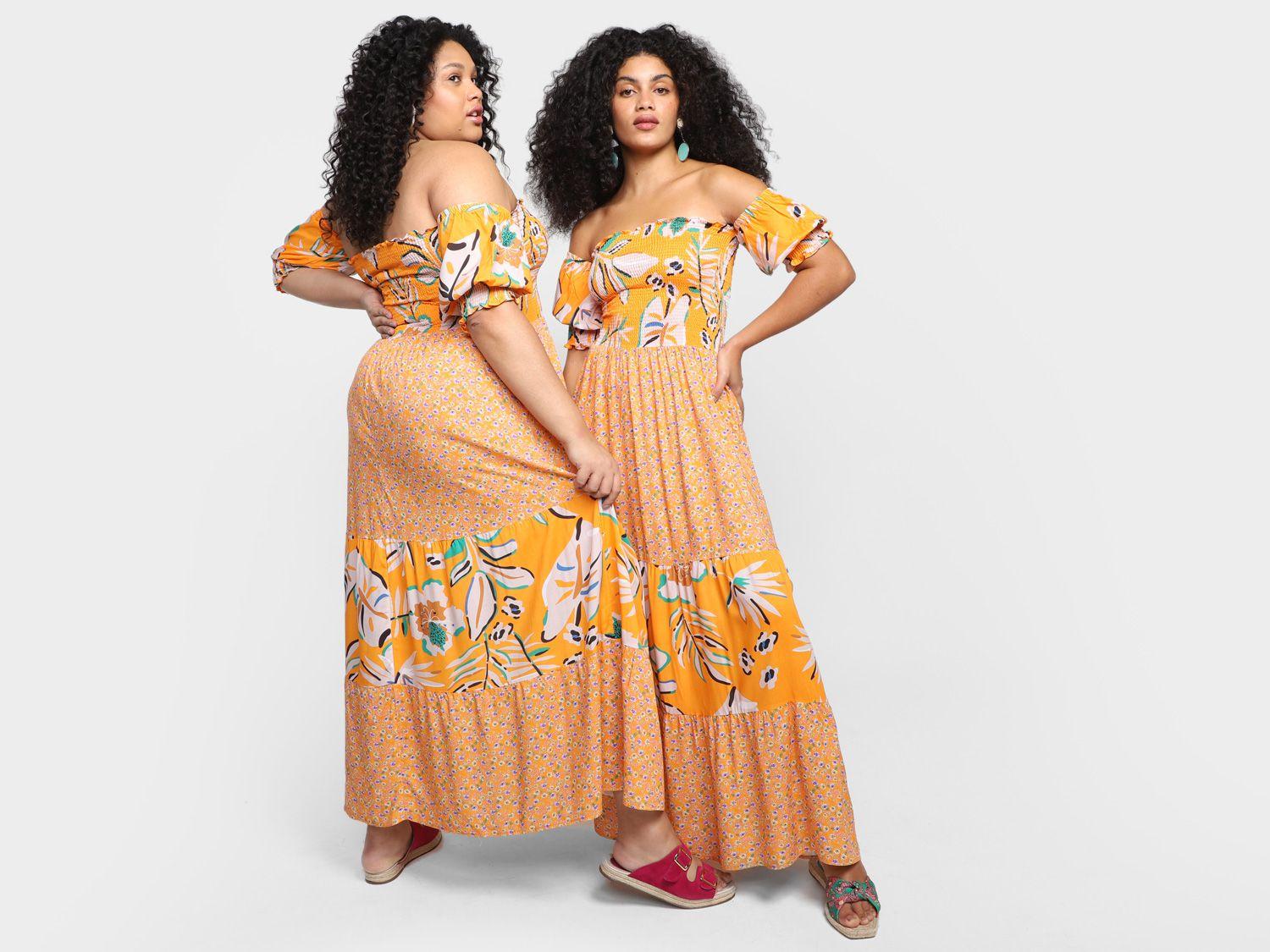 Vestido Vista Magalu Longo Ombro a Ombro Lastex - Floral