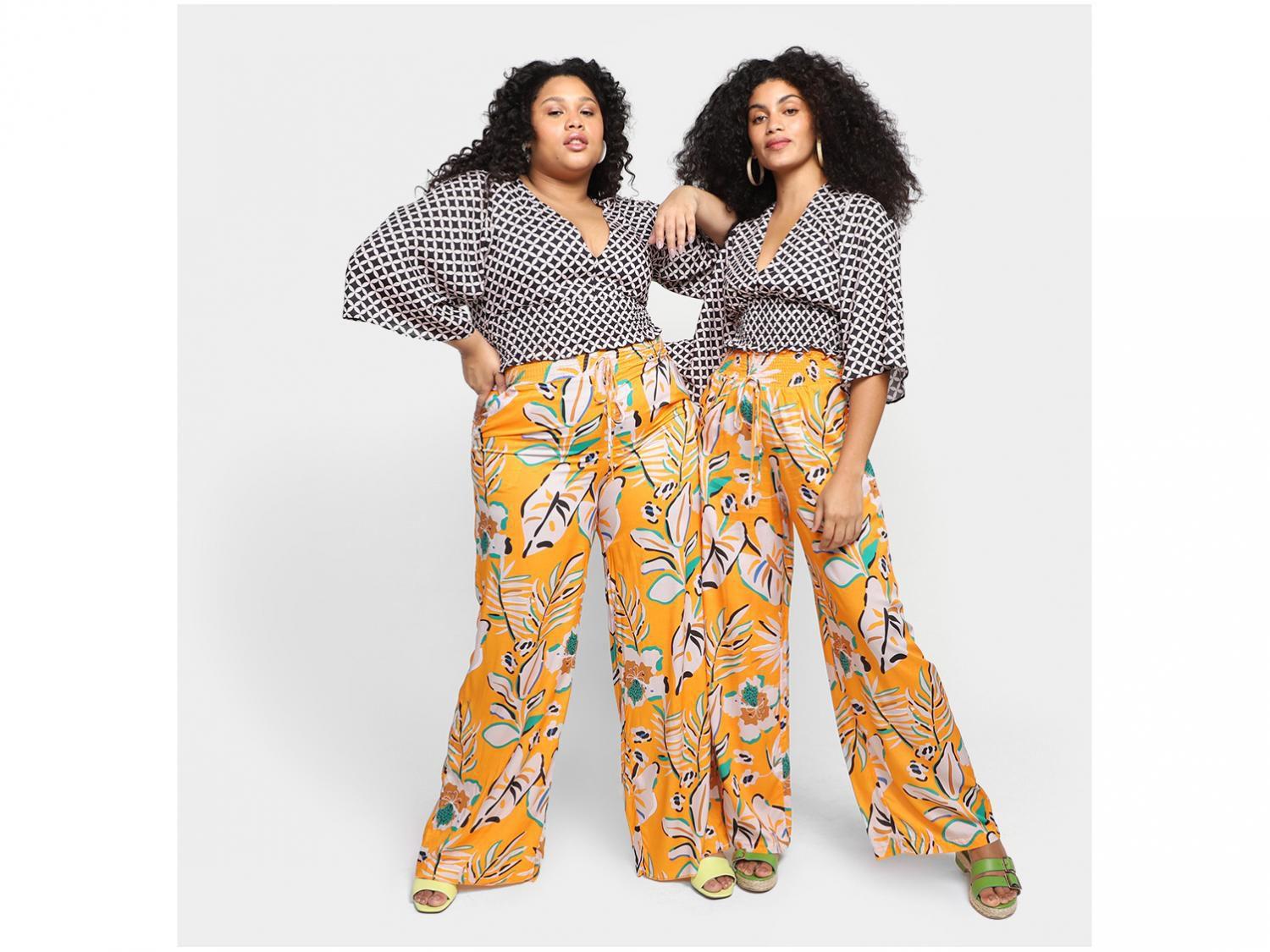 Calça Vista Magalu Lastex Wide Leg Corsica Floral - Amarração