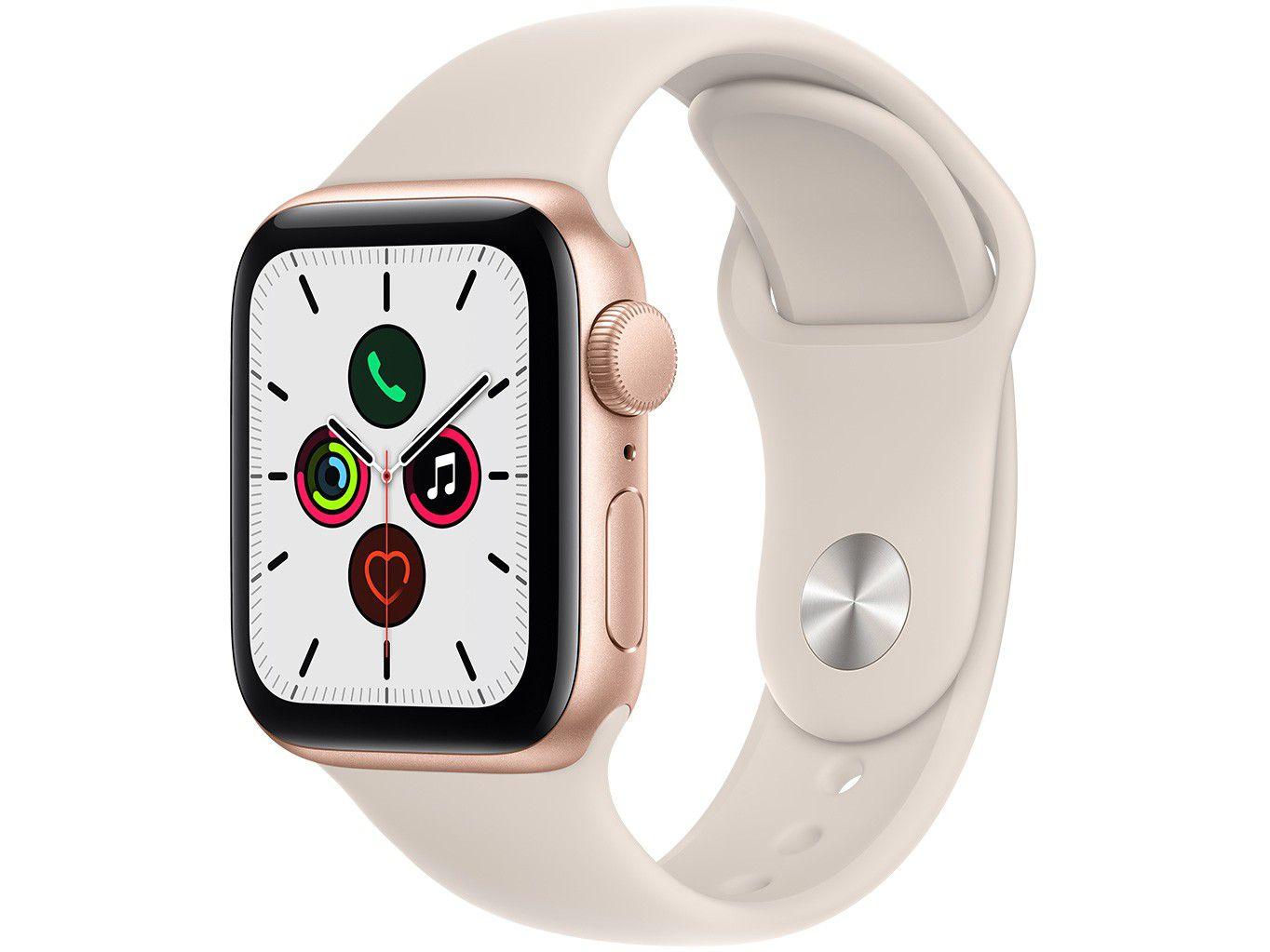 Apple Watch SE 40mm Caixa Dourada - Alumínio GPS Pulseira Esportiva Estelar