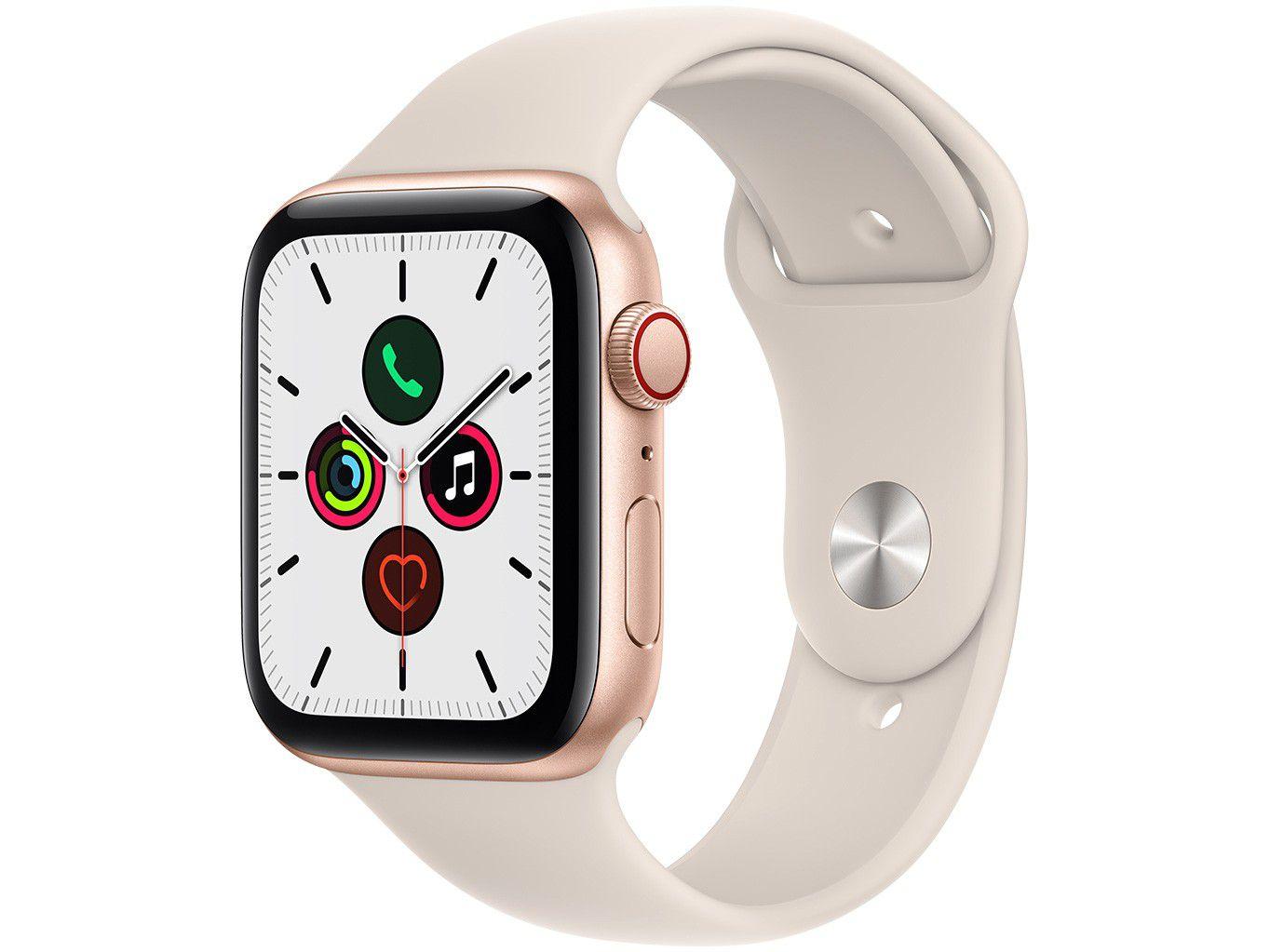 Apple Watch SE 44mm Caixa Dourada Alumínio - GPS + Cellular Pulseira Esportiva