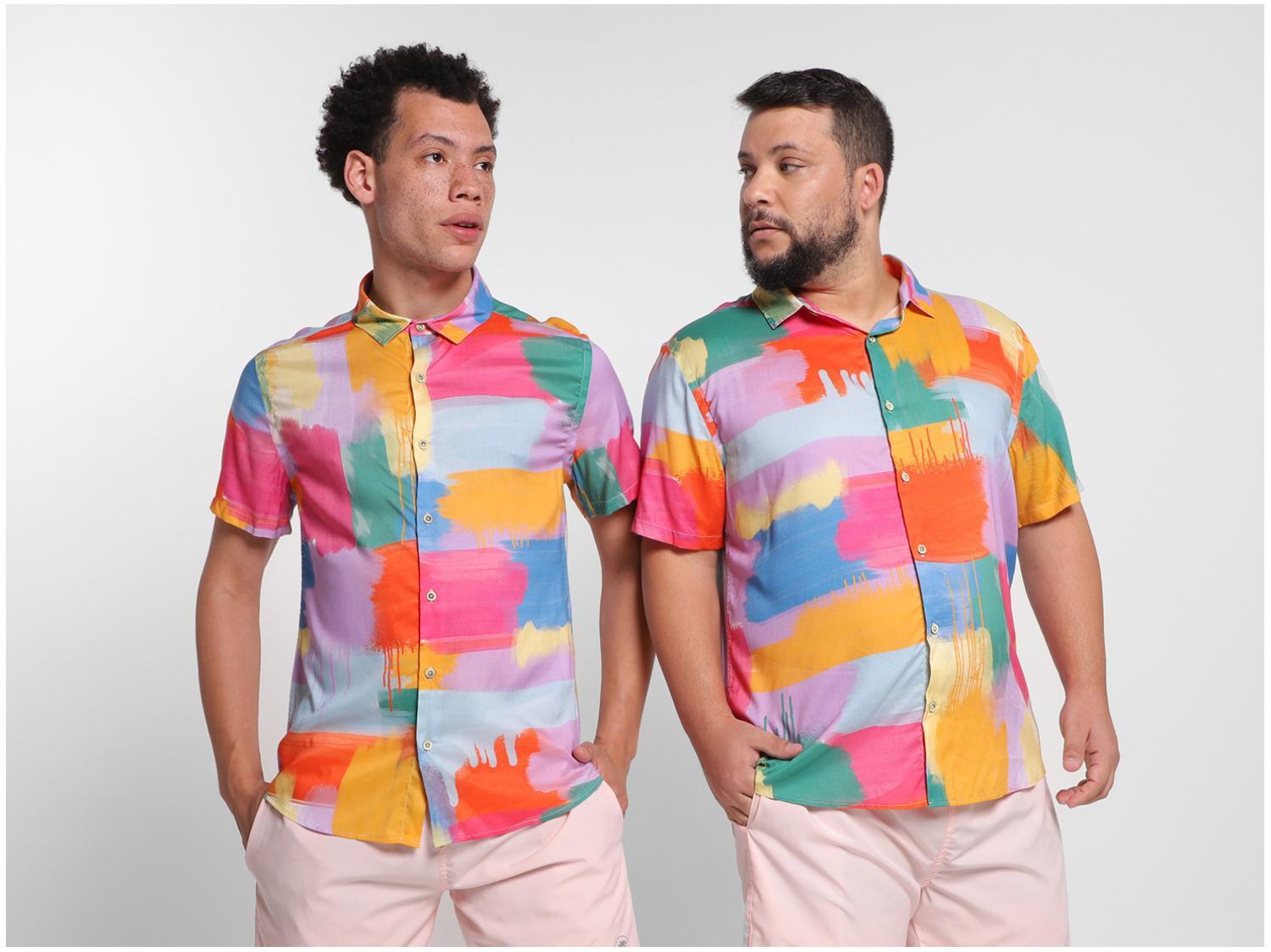 Camisa Masculina Vista Magalu Pinceladas - Manga Curta Colorida