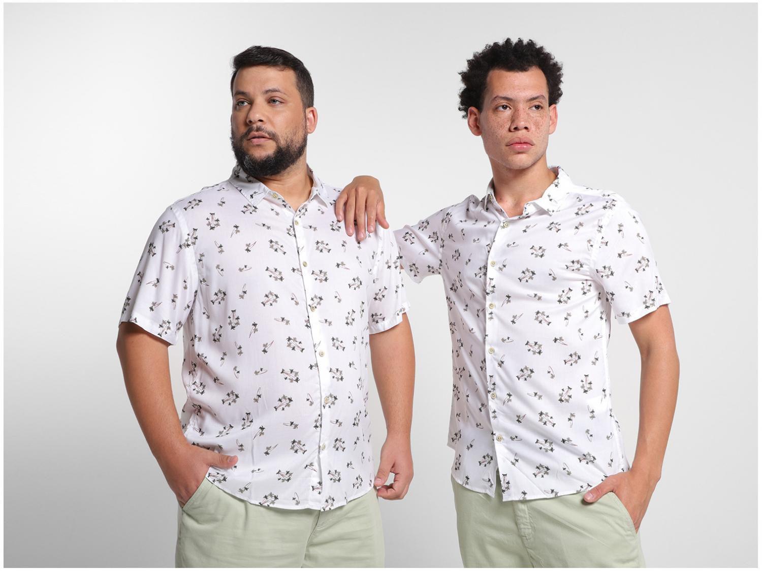 Camisa Masculina Vista Magalu Coqueiro - Manga Curta Branca