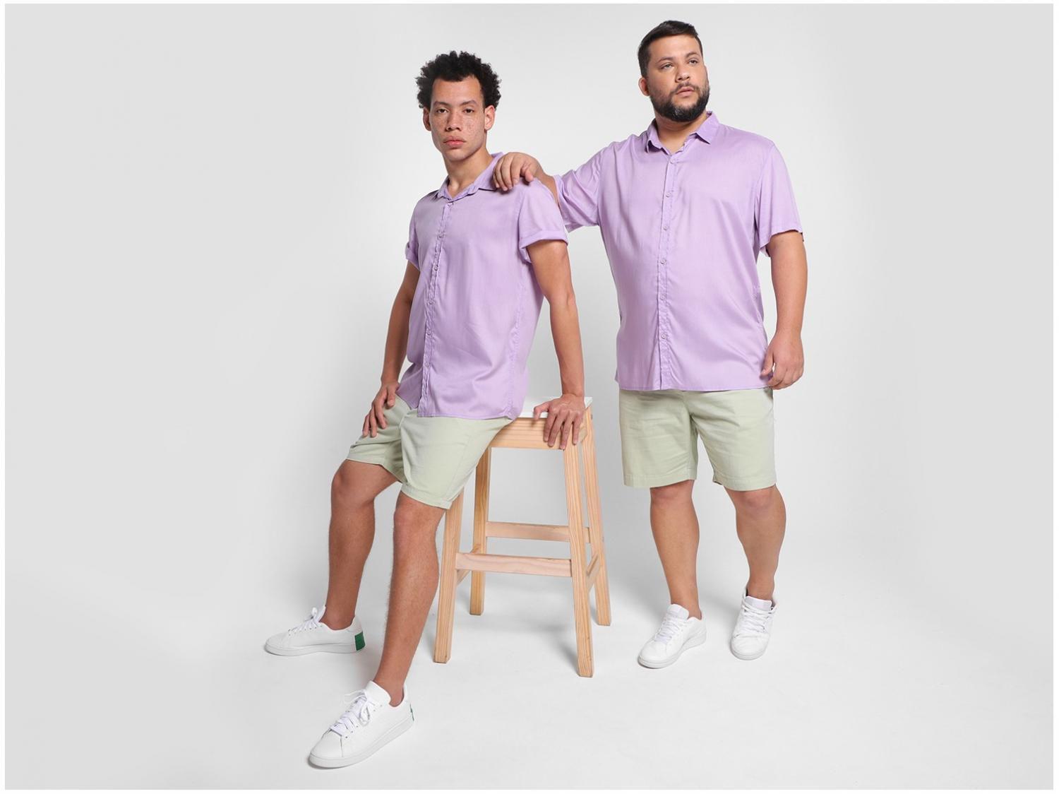 Camisa Vista Magalu Lisa Manga Curta - Lilás