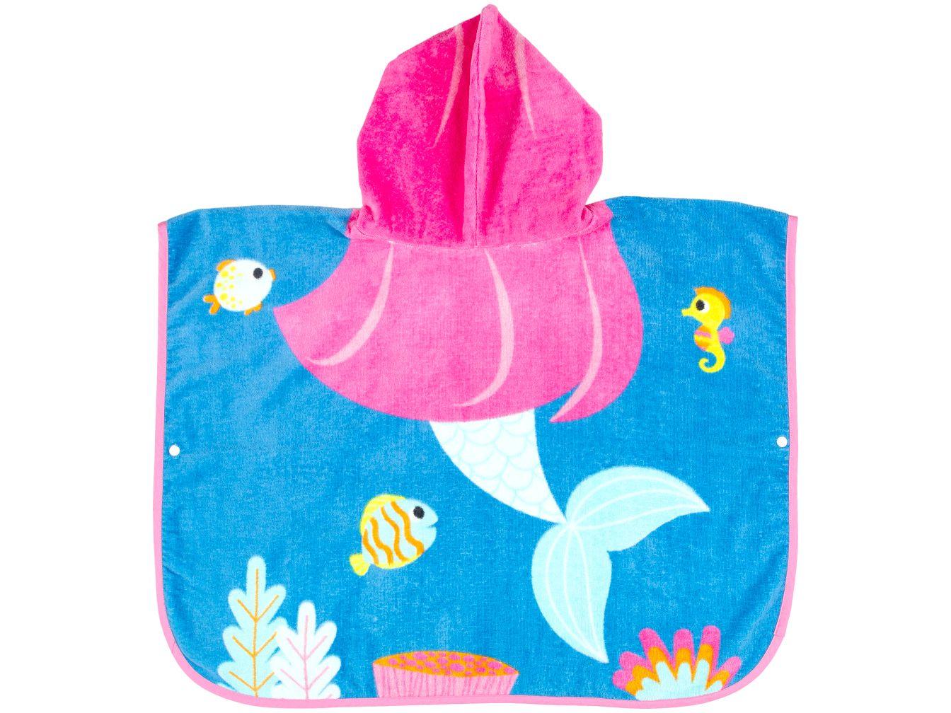 Toalha de Banho Infantil Buba 100% Algodão com Capuz Poncho Sereia Rosa