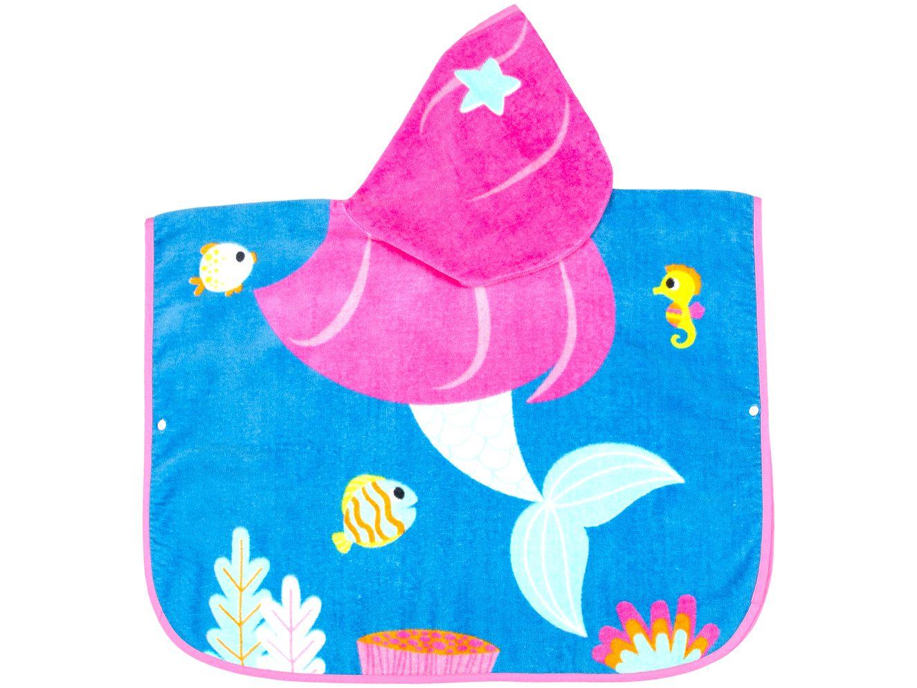 Toalha de Banho Infantil Buba 100% Algodão com Capuz Poncho Sereia Rosa