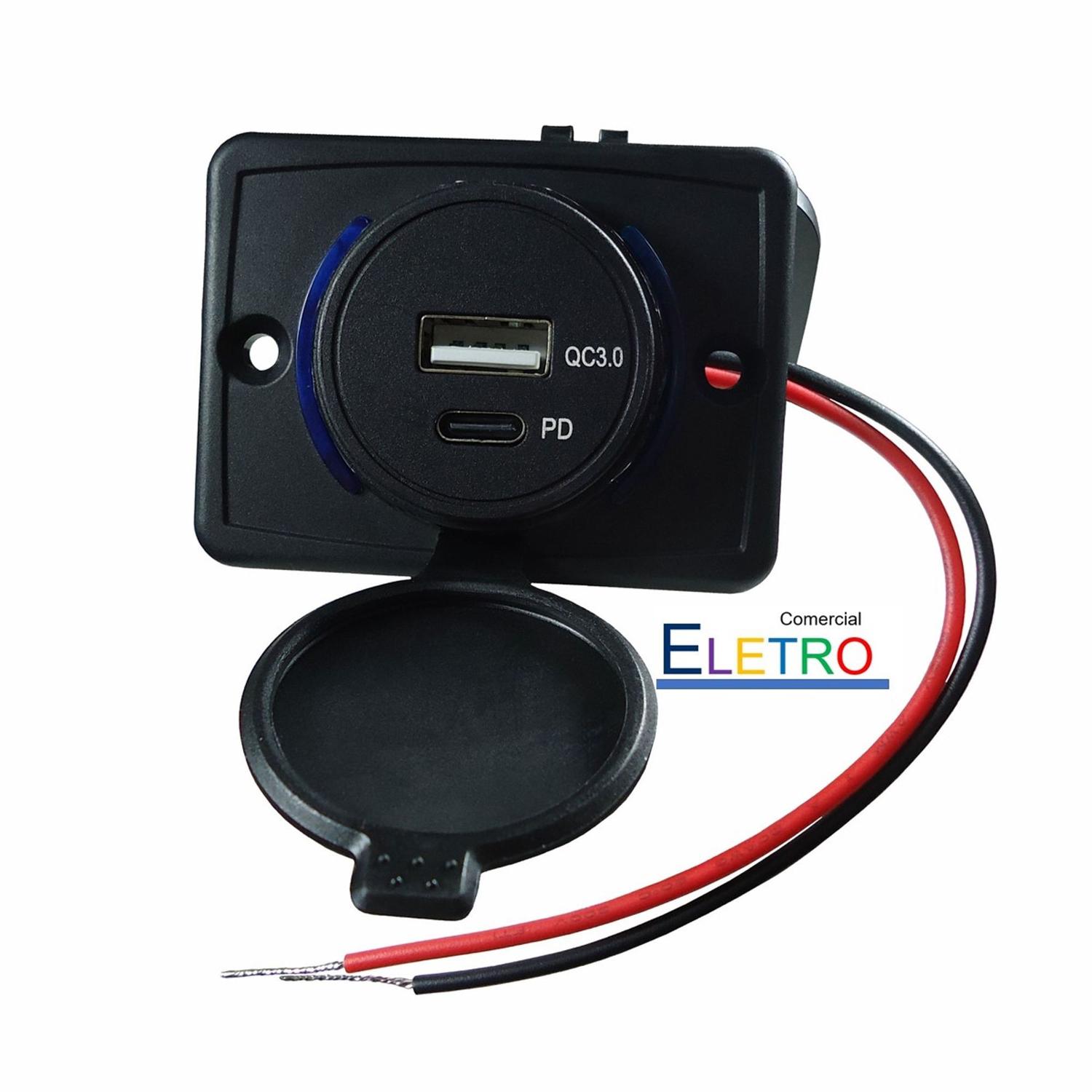 Imagem de Tomada Carregador Veicular  2EM1 USB-A + PD3.0 Type-C  3.1A 12/24V 6821V Para Carro Lancha Barco