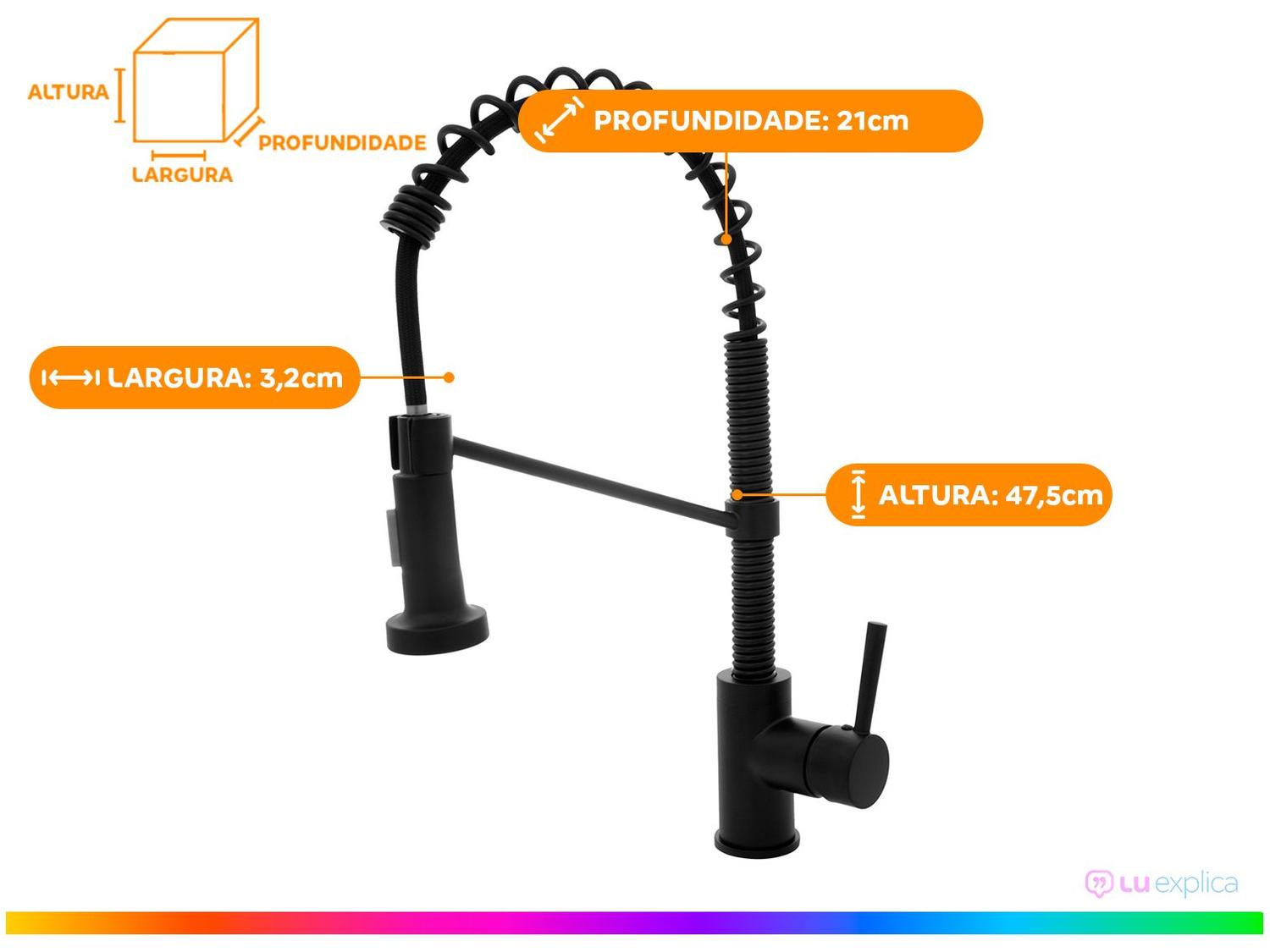 Torneira para Cozinha Gourmet de Mesa com Mola - Luxo Black Nell AM2672