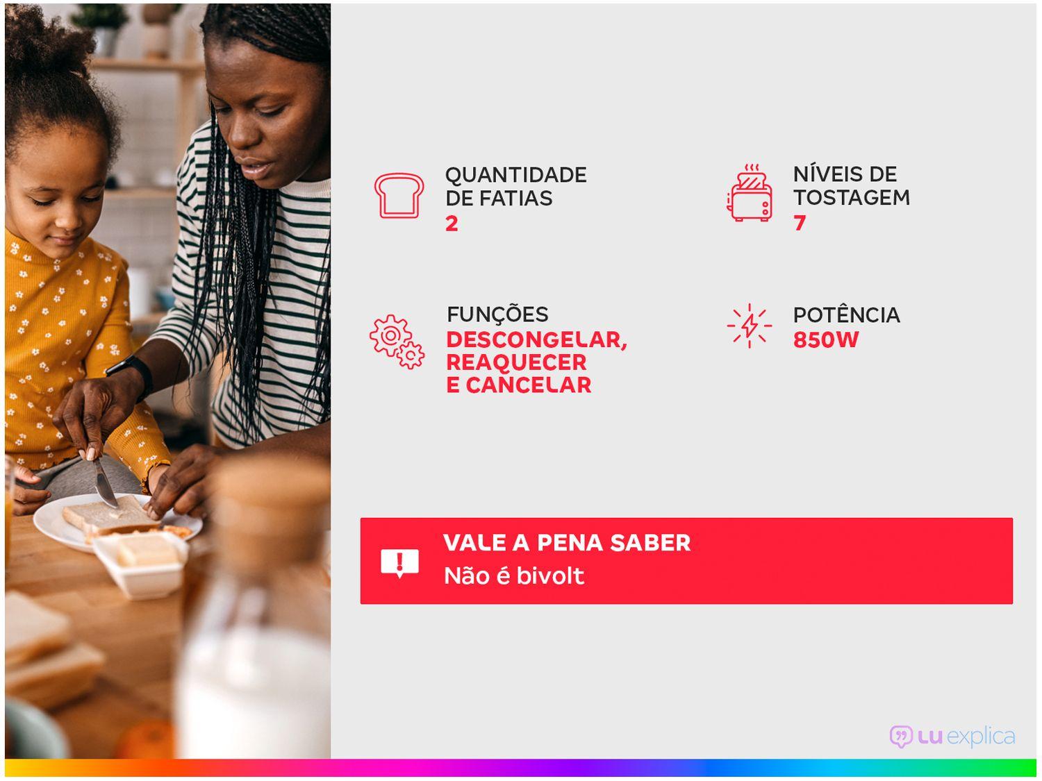 Torradeira Britânia Preta 2 Fatias 7 Níveis de