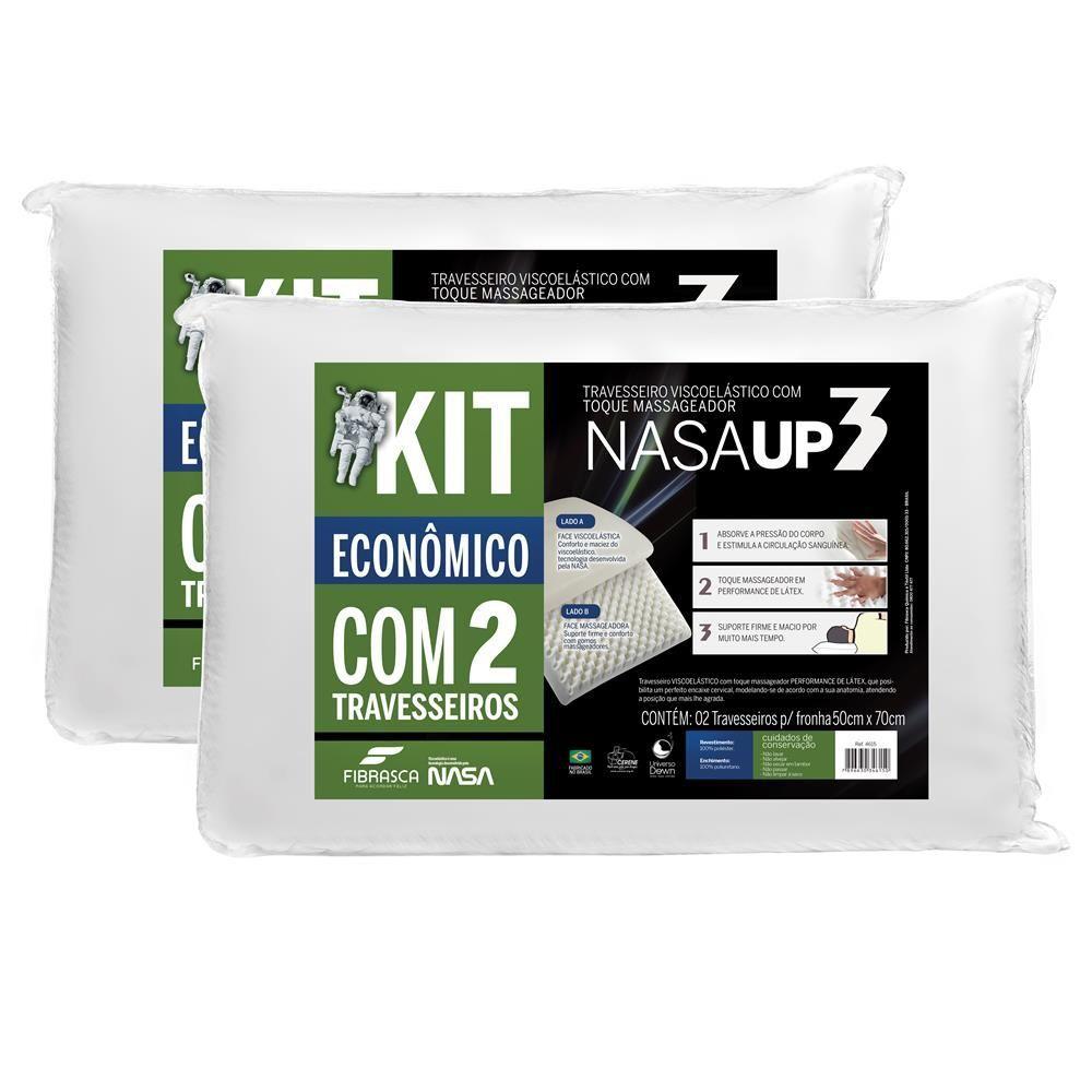 Travesseiro Nasa UP3 Visco Fibrasca Branco Kit C/ 2