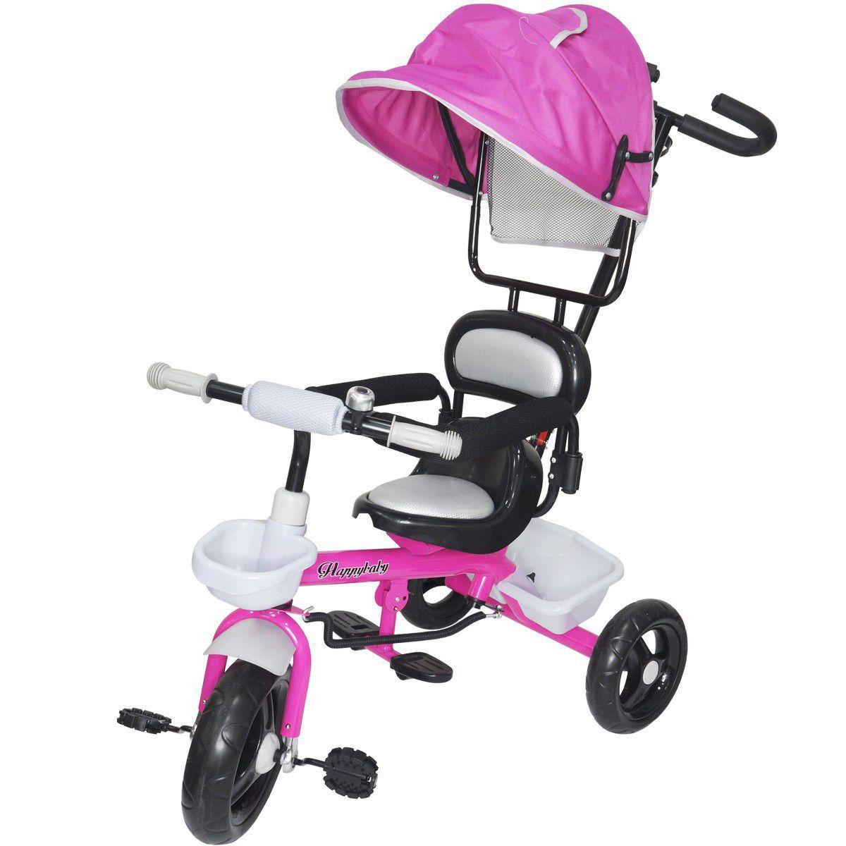 Triciclo Infantil com Capota Haste Empurrador com Pedal Motoca 2 em 1  Brinqway BW-084RS Rosa - Velotrol e Triciclo a Pedal - Magazine Luiza